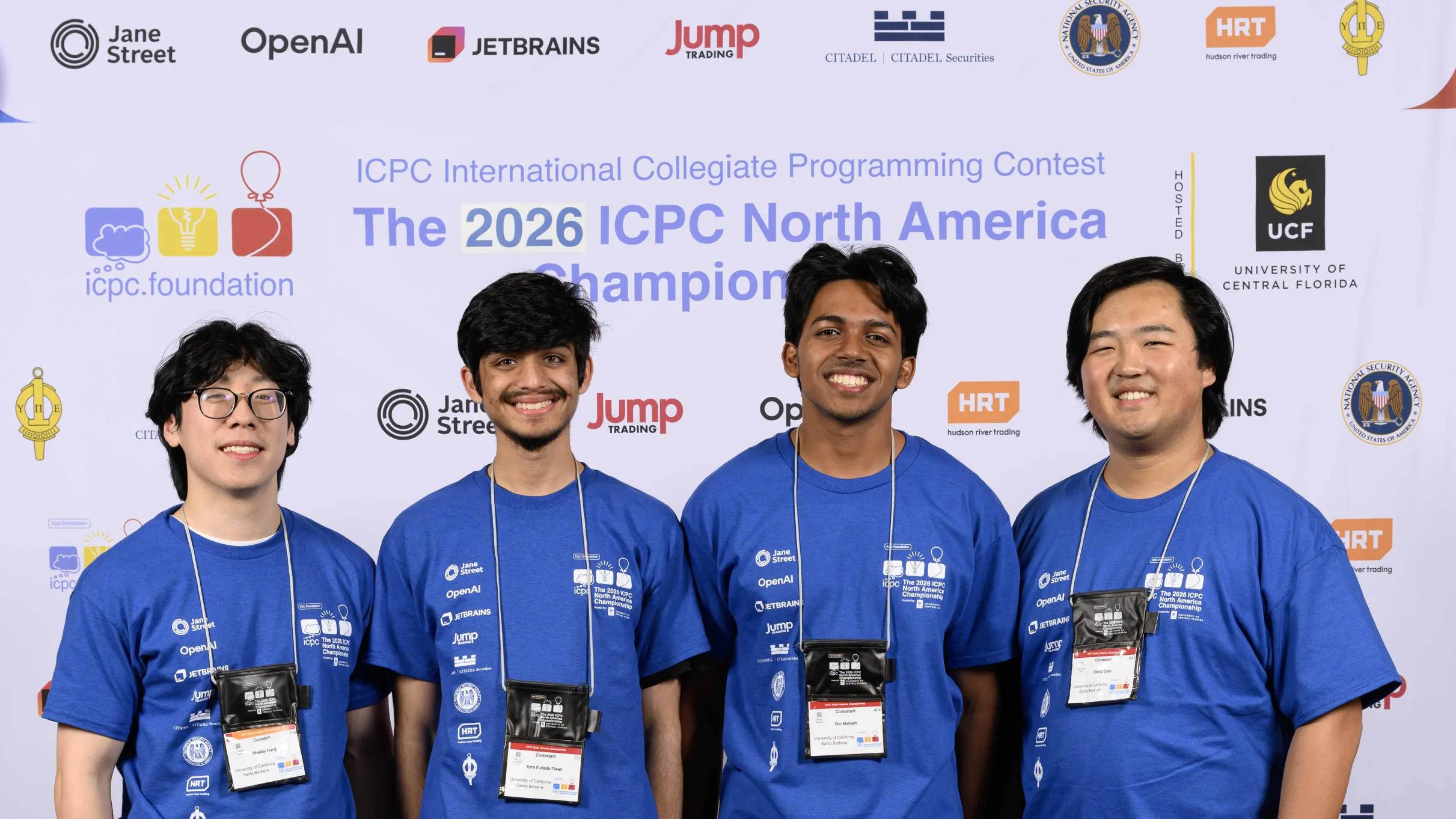 Group photo of UCSB Team Om, David, and Ezra, with Coach Wesley.