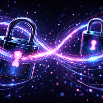 Image of two locks intertwined with a stream of energy.